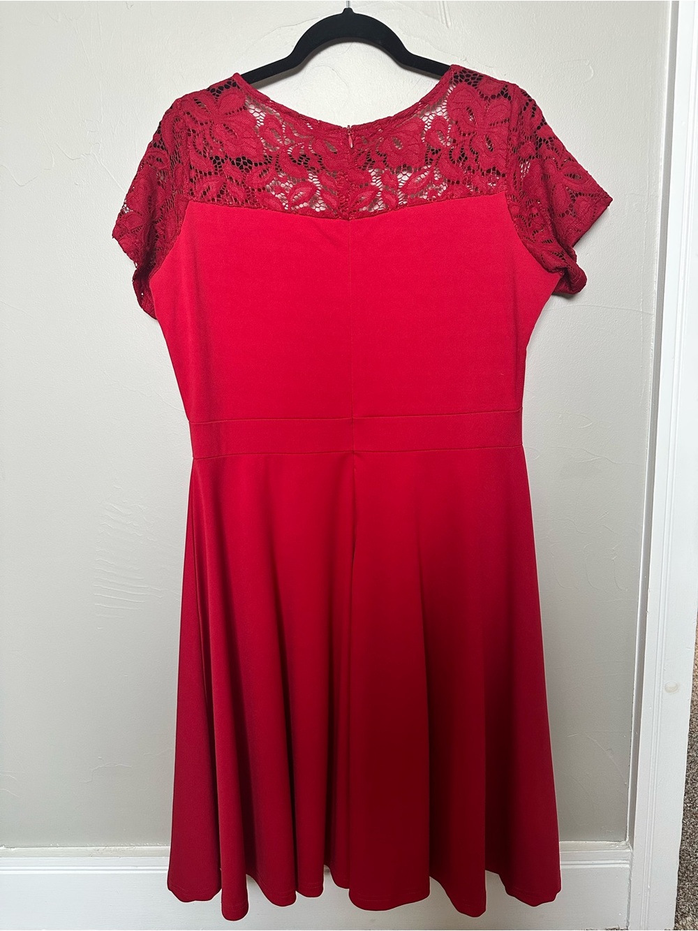 Red Lace Yoke Fit-and-Flare Dress